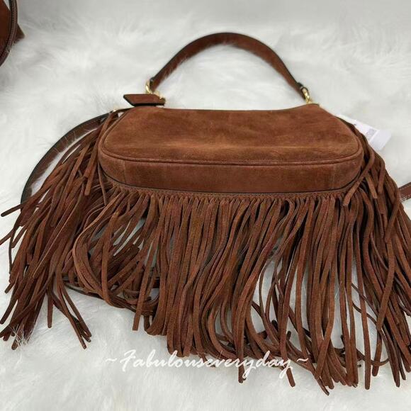 Coach Teri Shoulder/Crossbody Bag With Fringe In Suede/Vintage Brown CCC66 NWT - Picture 11 of 11